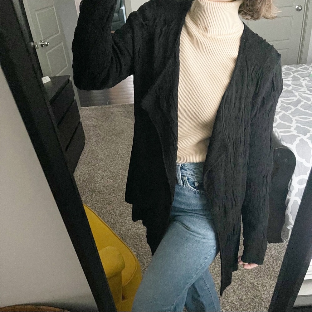 Eileen Fisher Black Crepe Cardigan Sweater Texture